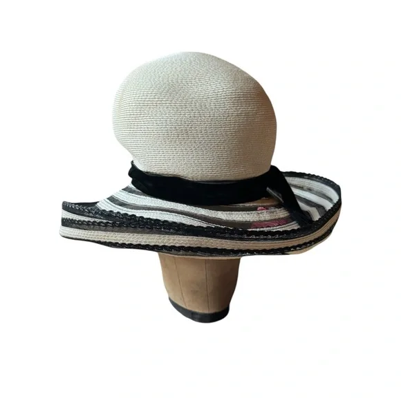 1960s Mr. John Jr.‎ Wide-Brimmed Straw Sun Hat w/Ribbon & Bow - Picture 5 of 8